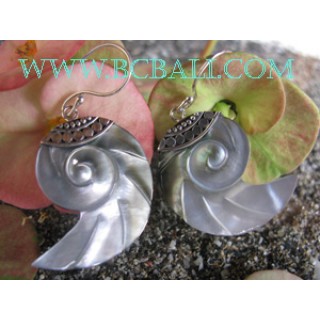 Exotic Carved Shells Earrings Silver